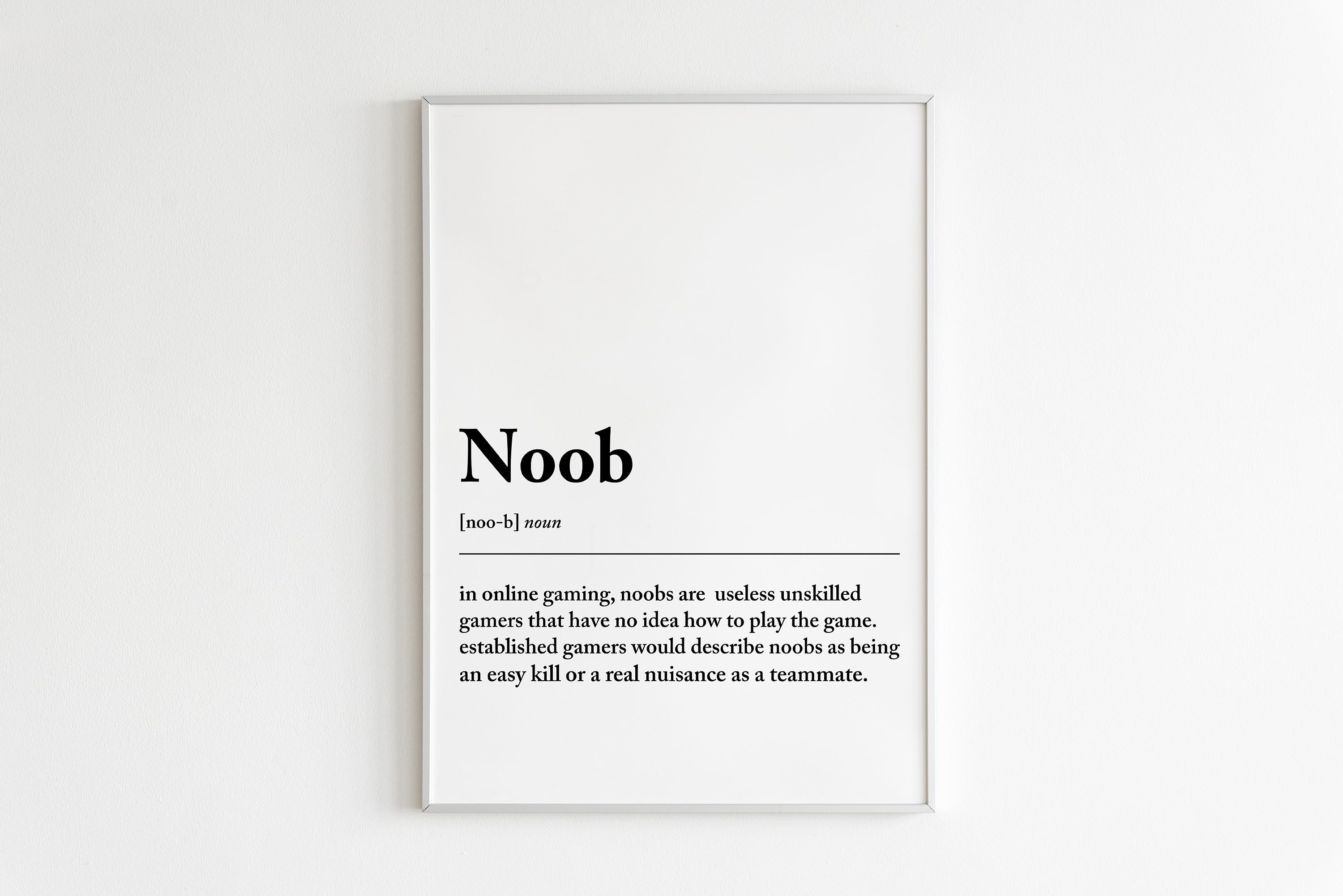 Noob Definition Print Man Cave Decor Gaming Print Gamer 