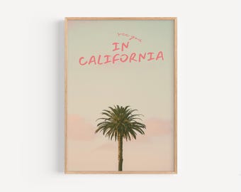 Stampa artistica di palme della California: decorazione costiera retrò, arte murale di Los Angeles