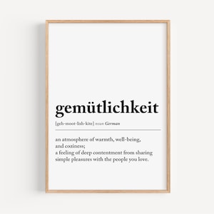 Digital Download - Gemütlichkeit Definition Print, German Print, Minimalist wall art, German Poster, German Decor, German Gift