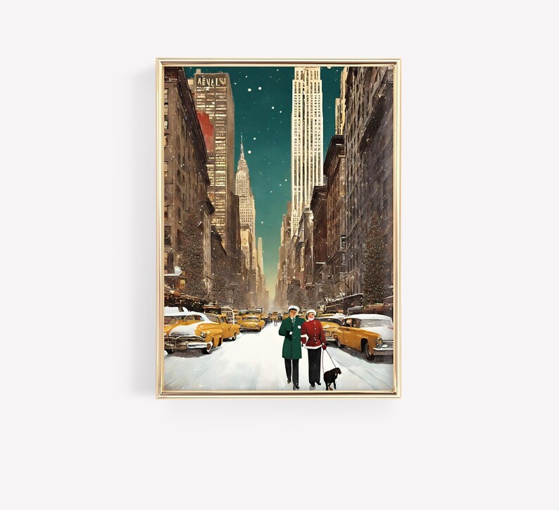 classic christmas print New York christmas print christmas wall art travel New York retro christmas holiday decor image 1