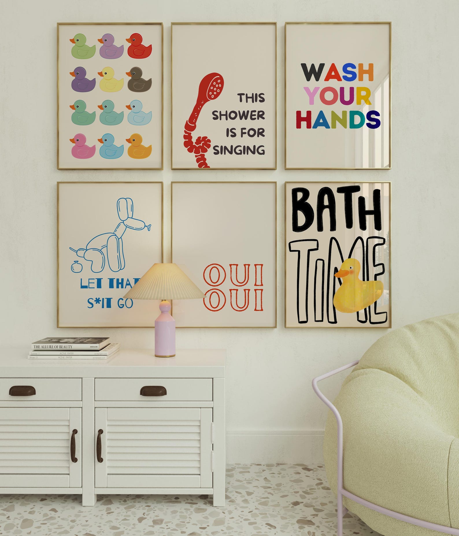 Bathroom Wall Art Set of 6 Printable Posters | Fun Rubber Duck, Wash ...