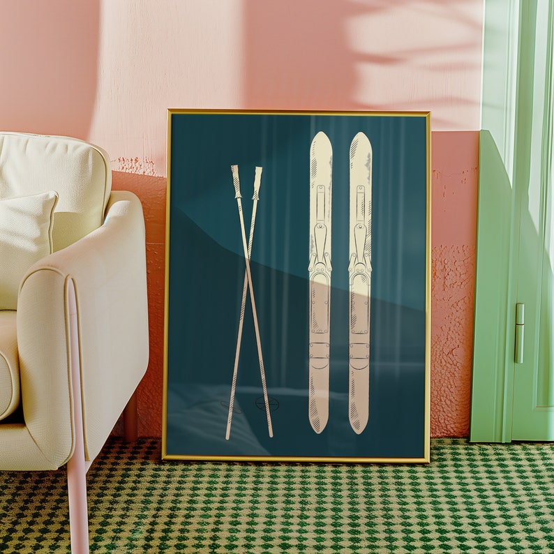 Vintage Ski Art Print | Retro Ski Equipment Illustration (digital ...