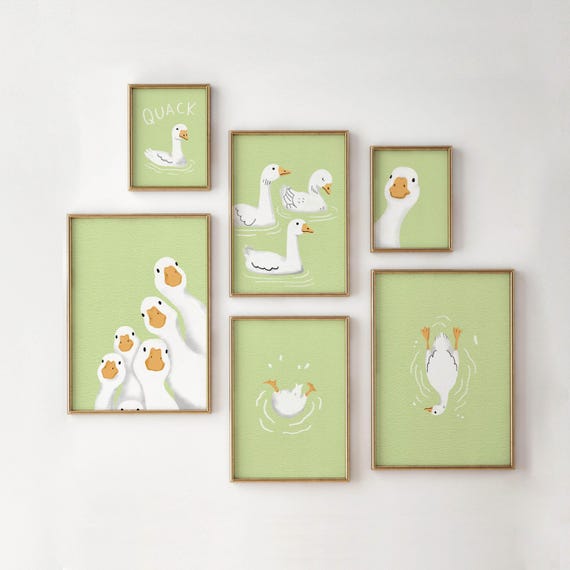 Lime Cream Goose Print, Farmhouse Nursery Decor, Digital Download, Whimsical Duck Art