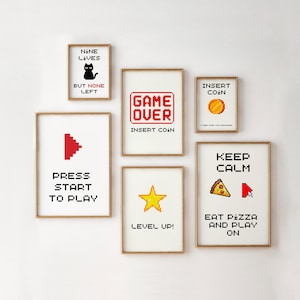 Pixelart-posters: retro gamingmuurdecoratie (set van 6) (afdrukbaar)
