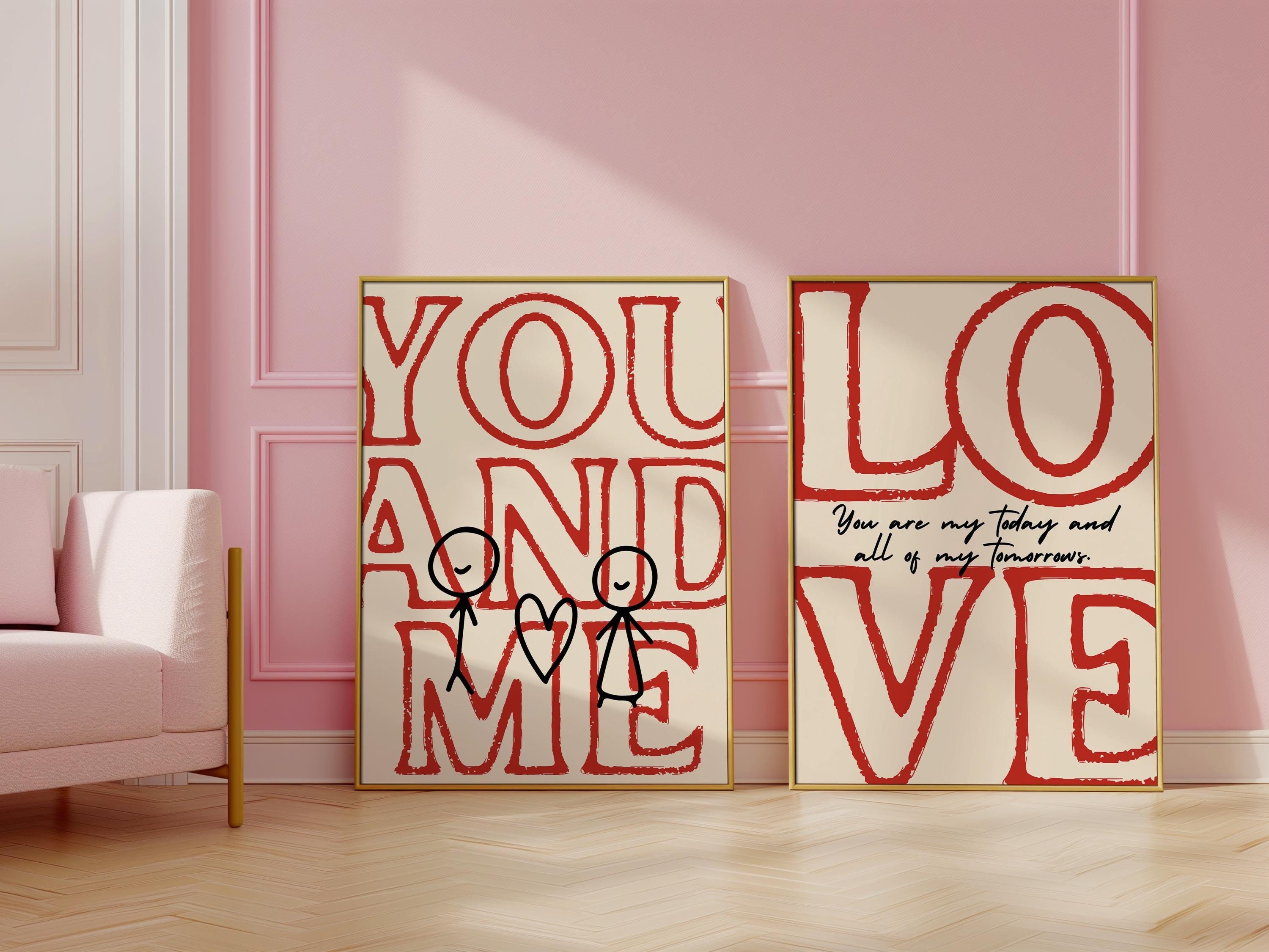 Love & You and Me Print Set: Minimalist Couple Art (digital