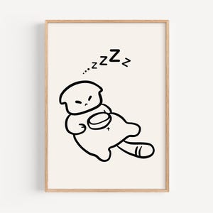 Minimalist Kawaii Sleeping Character Printable Wall Art | Cute Cartoon Nursery Decor | Black & White Line Drawing | Instant Download Gift