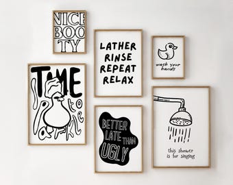 Funny Bathroom Art Prints Set: Minimalist Humor Decor (Digital Download)