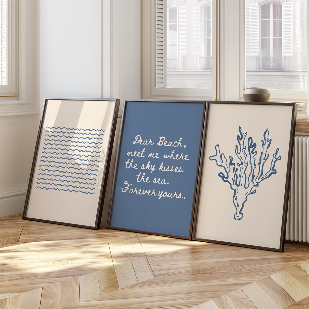 Coastal Wall Art Set of 3 Printable – Beach Quote ‘dear Beach’ Coral