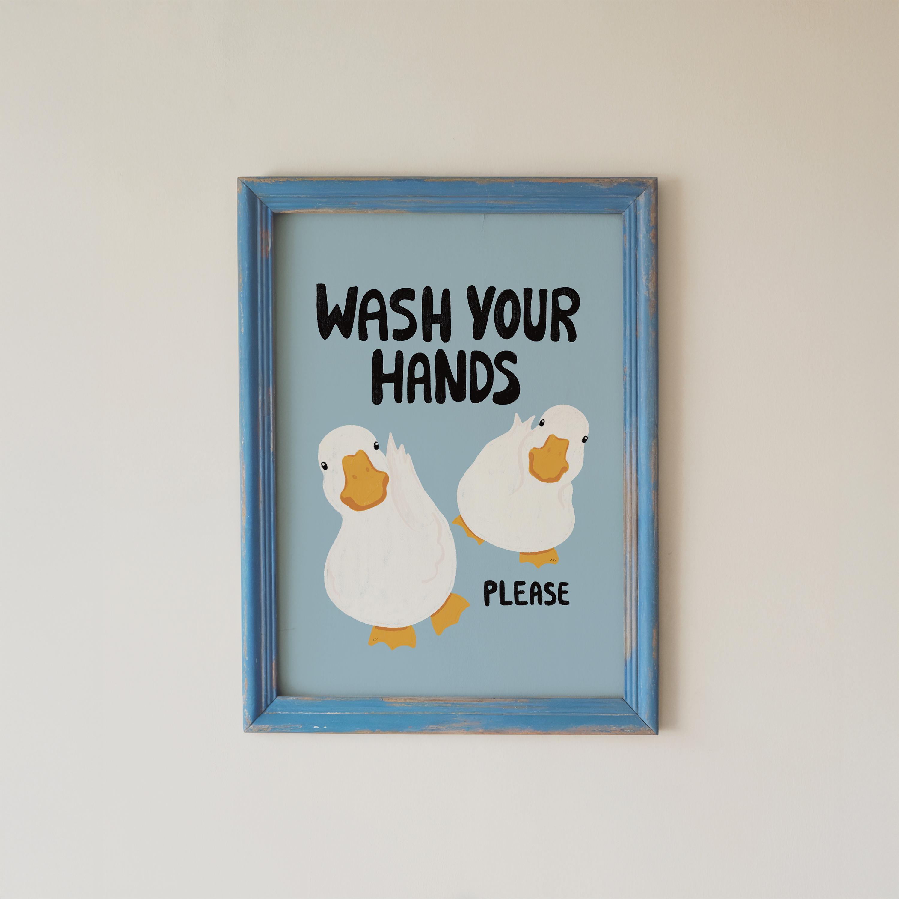 Blue Bathroom Wall Art Set of 6, Funny Duck Bathroom Decor, Digital ...