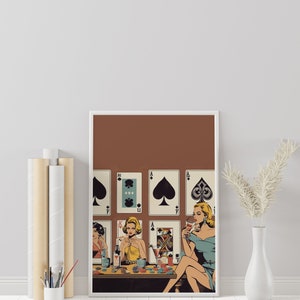 Women Poker Night Cards & Drinks Playing Cards Wall Print Retro Digital Download Print Large Printable Art Downloadable Prints image 7