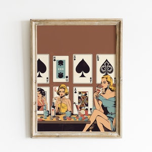 Women Poker Night Cards & Drinks Playing Cards Wall Print Retro Digital Download Print Large Printable Art Downloadable Prints image 3