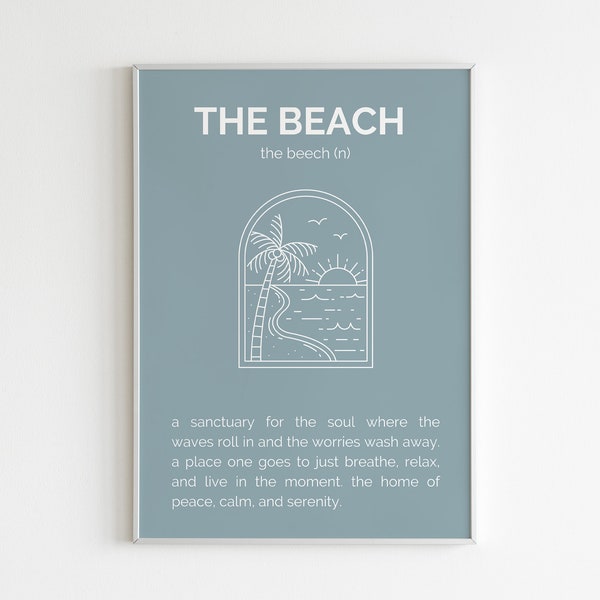 strandhuisdecoratie | strandhuisbord | stranddefinitie afdrukken | cadeau voor strandhuis | blauwe strandkunstprint | digitale afdruk