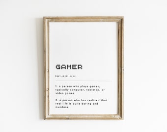 gamer definition print | gaming wall art | gamer print | gifts for gamers | boys room decor | man cave decor | printable art