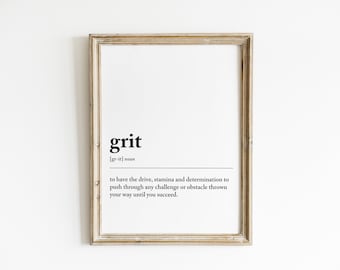 Grit Definition Print, Home Office Printable, Motivational Wall Decor, Office Decor, Grit Wall Art,Grit Poster,Modern Decor,Instant Download