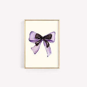 purple bow art poster, coquette room decor, purple girly wall art, balletcore digital print, aesthetic decor, digital print image 2