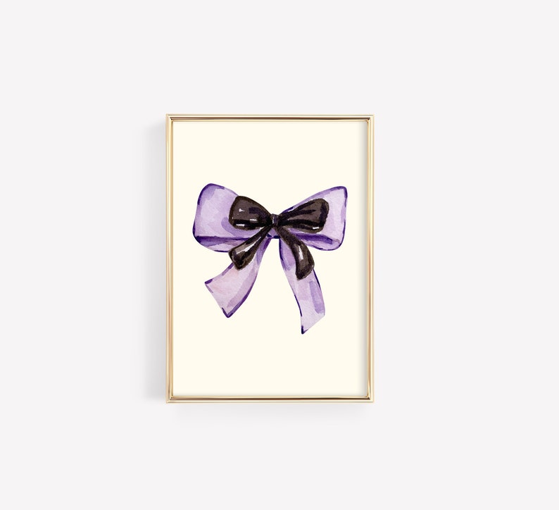 purple bow art poster, coquette room decor, purple girly wall art, balletcore digital print, aesthetic decor, digital print image 2