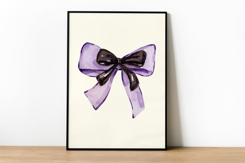 purple bow art poster, coquette room decor, purple girly wall art, balletcore digital print, aesthetic decor, digital print image 7