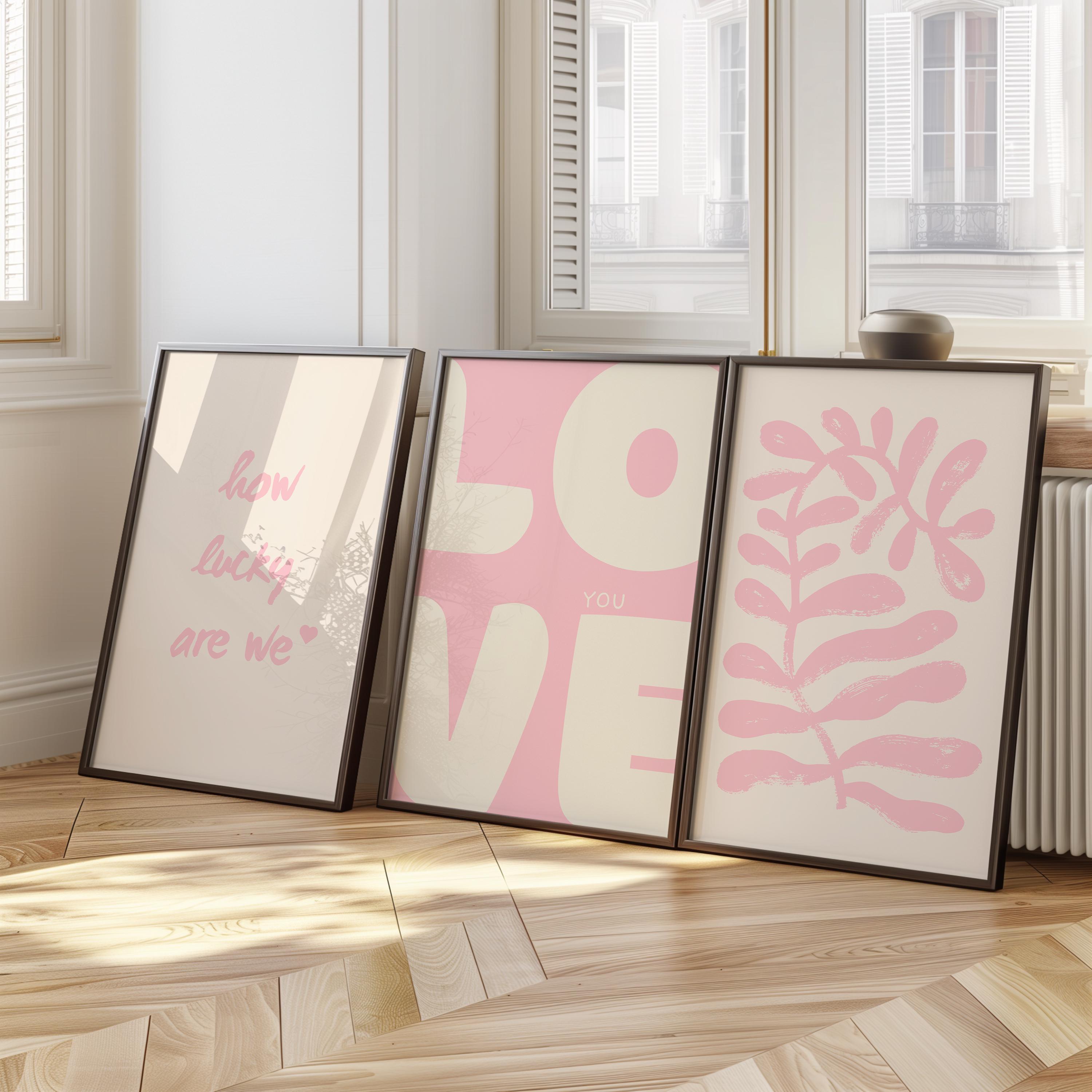Pink Botanical Love Quote Art Prints: Minimalist Home Decor (Digital Download)