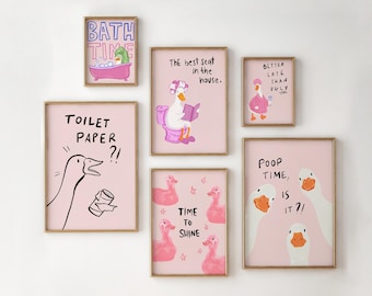 Funny Goose Bathroom Print Set: Pink Retro Pop Art (Digital Download)