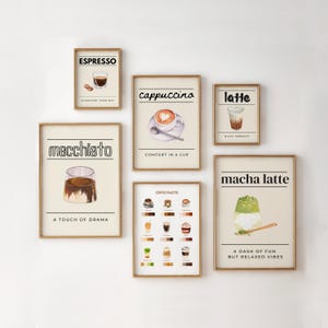 Coffee Art Prints: Espresso, Latte, Cappuccino Set of 6 (Digital Download)