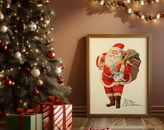 ヴィンテージな上品なサンタクロース⑤ ヴィンテージサンタクロースアートプリント：レトロなクリスマス