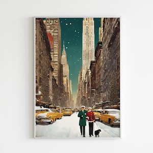 classic christmas print New York christmas print christmas wall art travel New York retro christmas holiday decor image 4