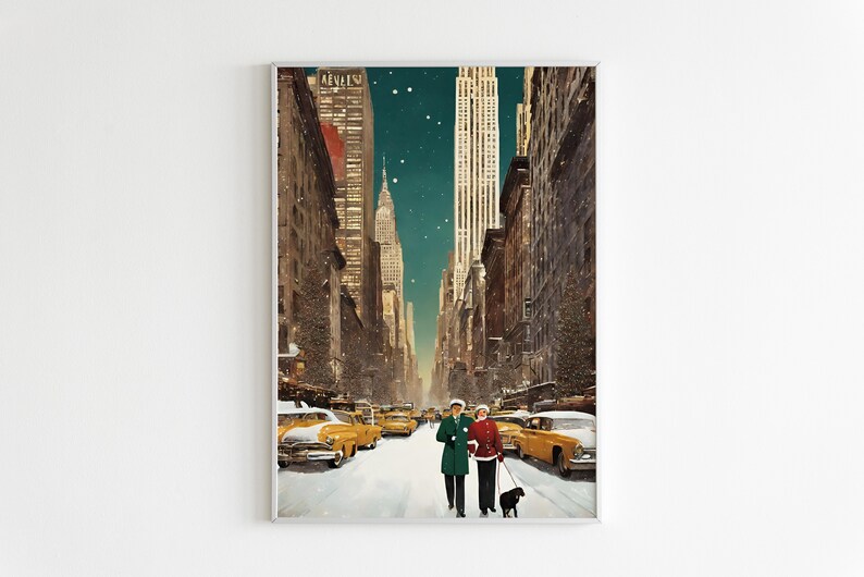 classic christmas print New York christmas print christmas wall art travel New York retro christmas holiday decor image 4