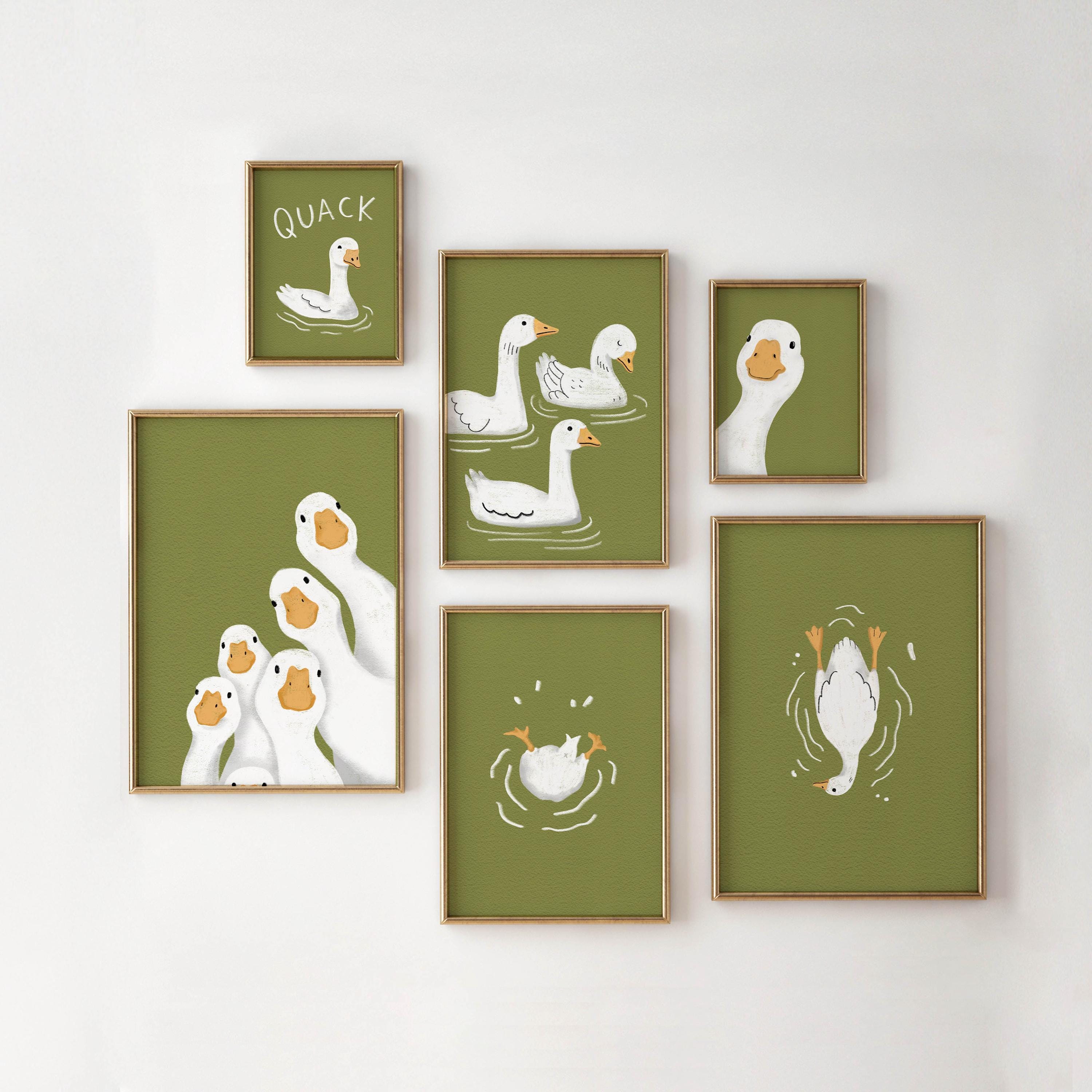 Sage Green Goose Wall Art Set of 6 – Farmhouse Nursery Decor, Kids Room ...