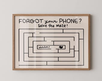 Funny bathroom wall art, forgot your phone maze, Digital Download