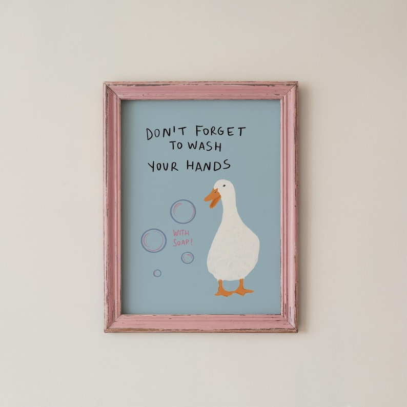 Blue Bathroom Wall Art Set of 6, Funny Duck Bathroom Decor, Digital ...