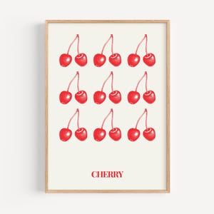 Cherry Art Print - Bright Red Cherry Wall Decor for Kitchen - Modern Fruit Illustration for Retro, Cottagecore, or Farmhouse Style Homes