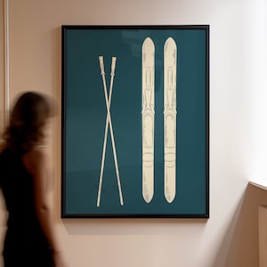 Vintage Ski Art Print | Retro Ski Equipment Illustration (digital ...