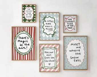 Christmas Printable Wall Art Set, Retro Holiday Quote Prints, Preppy Christmas Decor, Digital Download