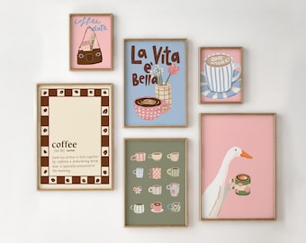 Coffee Wall Art Set, Duck Kitchen Poster Bundle, Coquette Printable Gallery
