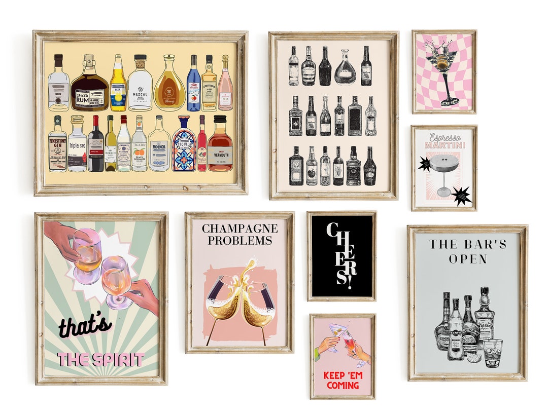 Bar Cart Decor | Set of 9 PRINTABLES | Cheers Print | Bar Cart ...