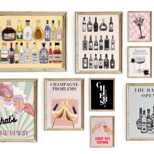 Bar Cart Decor Set of 9 PRINTABLES Cheers Print Bar Cart Etsy