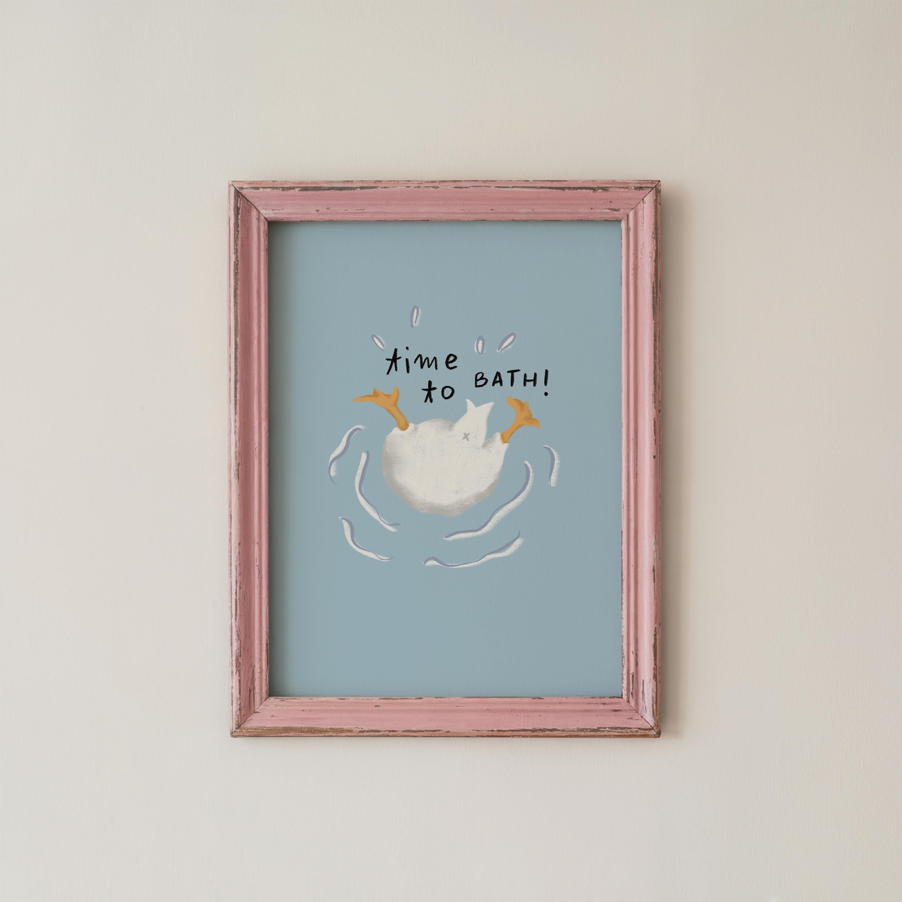 Blue Bathroom Wall Art Set of 6, Funny Duck Bathroom Decor, Digital ...