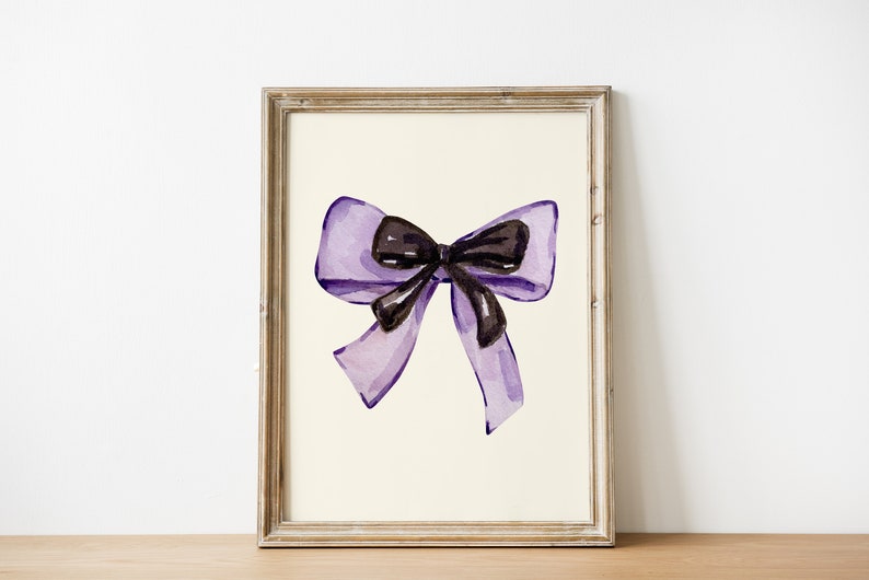purple bow art poster, coquette room decor, purple girly wall art, balletcore digital print, aesthetic decor, digital print image 3