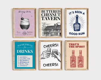 bar cart decor | set of 6 PRINTABLES | cheers print | bar cart accessories | bar cart print | bar art | printable wall art | retro bar print