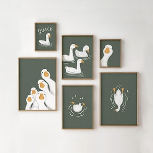 Arte murale stampabile con oca verde scuro – Decorazione carina con oca da fattoria, opera d'arte per bambini, download istantaneo di ispirazione vintage, stampe murali in stile cottage