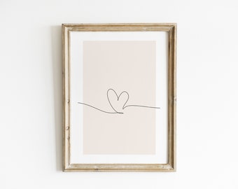 romantic wall art | valentines day wall art | beige minimalist heart print | modern valentines day decor | boho art | printable wall art