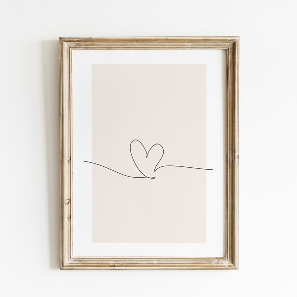 romantic wall art | valentines day wall art | beige minimalist heart print | modern valentines day decor | boho art | printable wall art