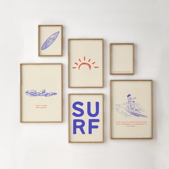 Surf Gallery Wall Art Prints: Retro Beach Decor (Set of 6) (Digital Download)