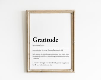 gratitude definition print | inspirational wall art | thanksgiving decor | living room wall decor |  printable wall art