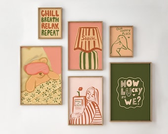 Cozy Retro Gallery Wall Set, Whimsical Printable Art for Bedroom, Nursery, or Calm Home