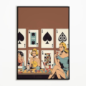 Women Poker Night Cards & Drinks Playing Cards Wall Print Retro Digital Download Print Large Printable Art Downloadable Prints image 10