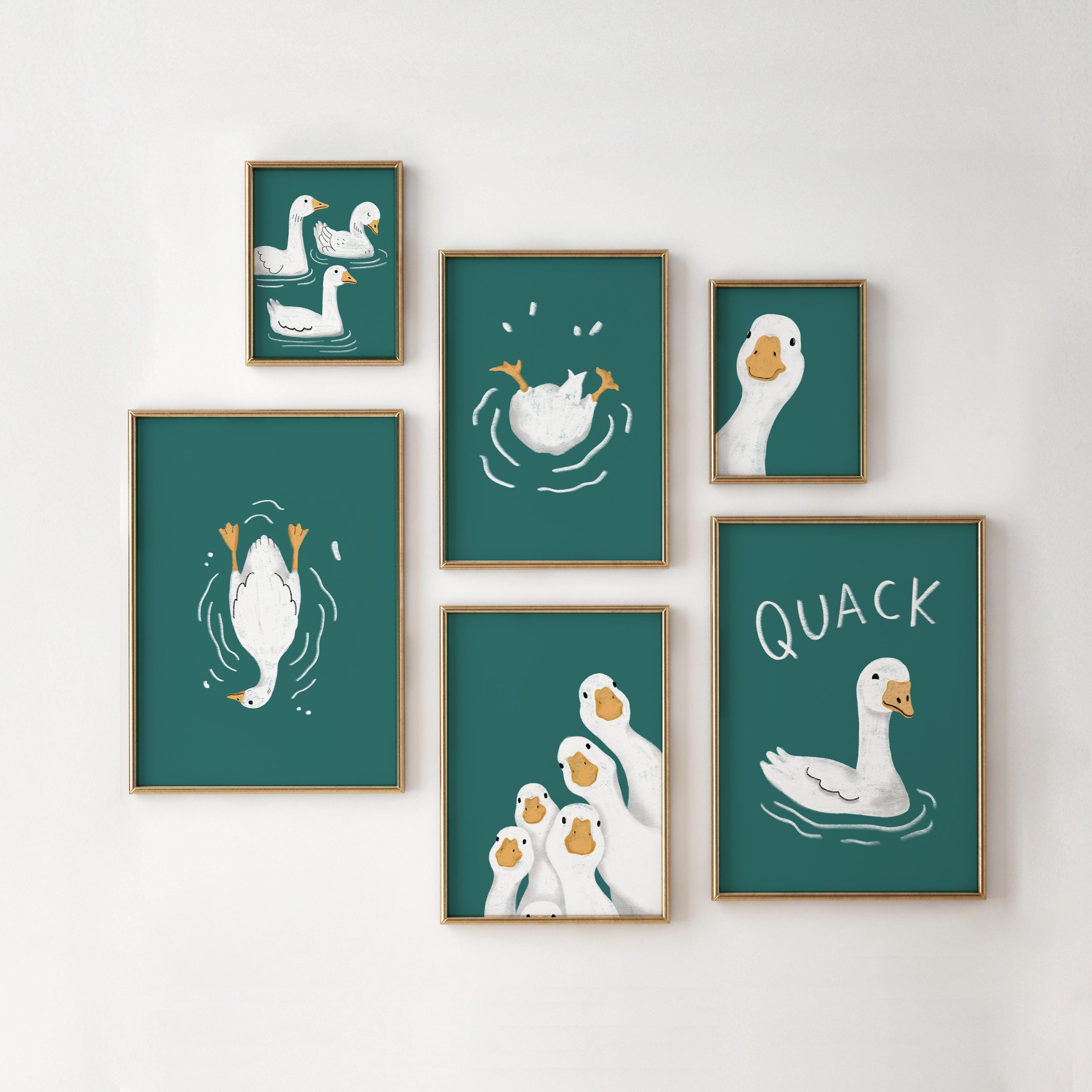 Duck Pop Art Print Set: Retro Teal Mid-century Modern Nursery Decor ...