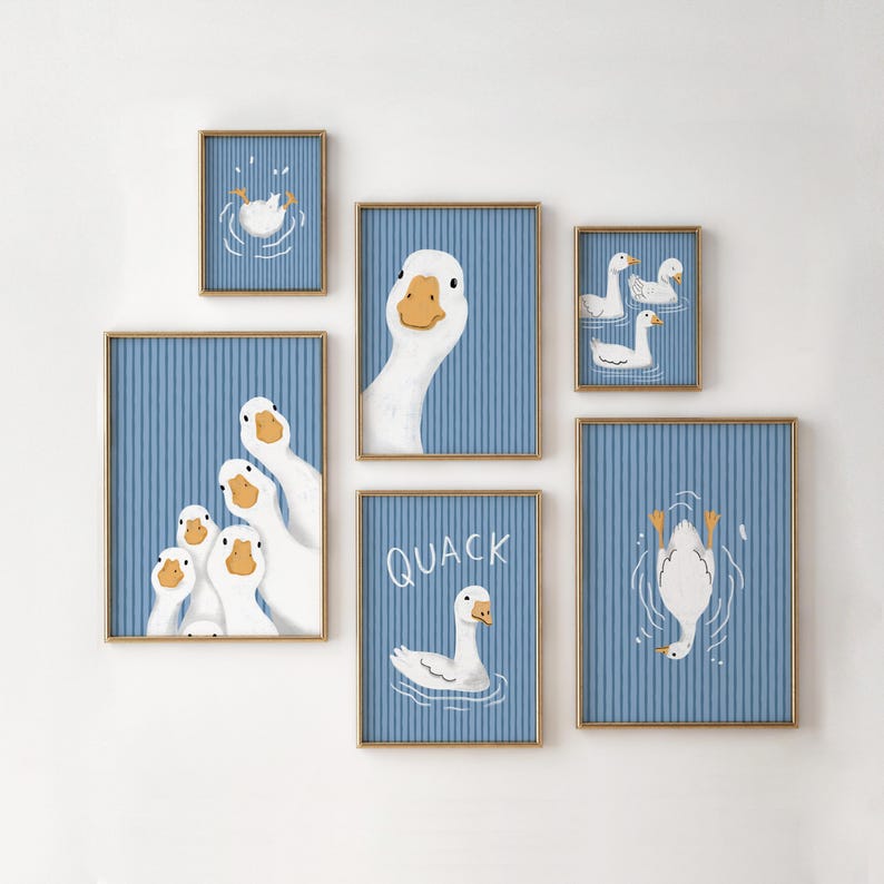 Blue Stripes Goose Wall Art, Nursery Decor, Digital Illustration, Kids ...