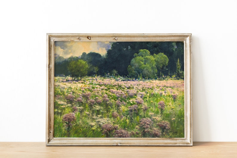 Meadow Landscape Painting Vintage Spring Printable Wall Art Antique Watercolor Art Print Spring Wall Decor Download Rustic Wall Art image 5