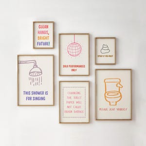 Funny Bathroom Art Prints: Minimalist Toilet Decor Set (Digital Download)